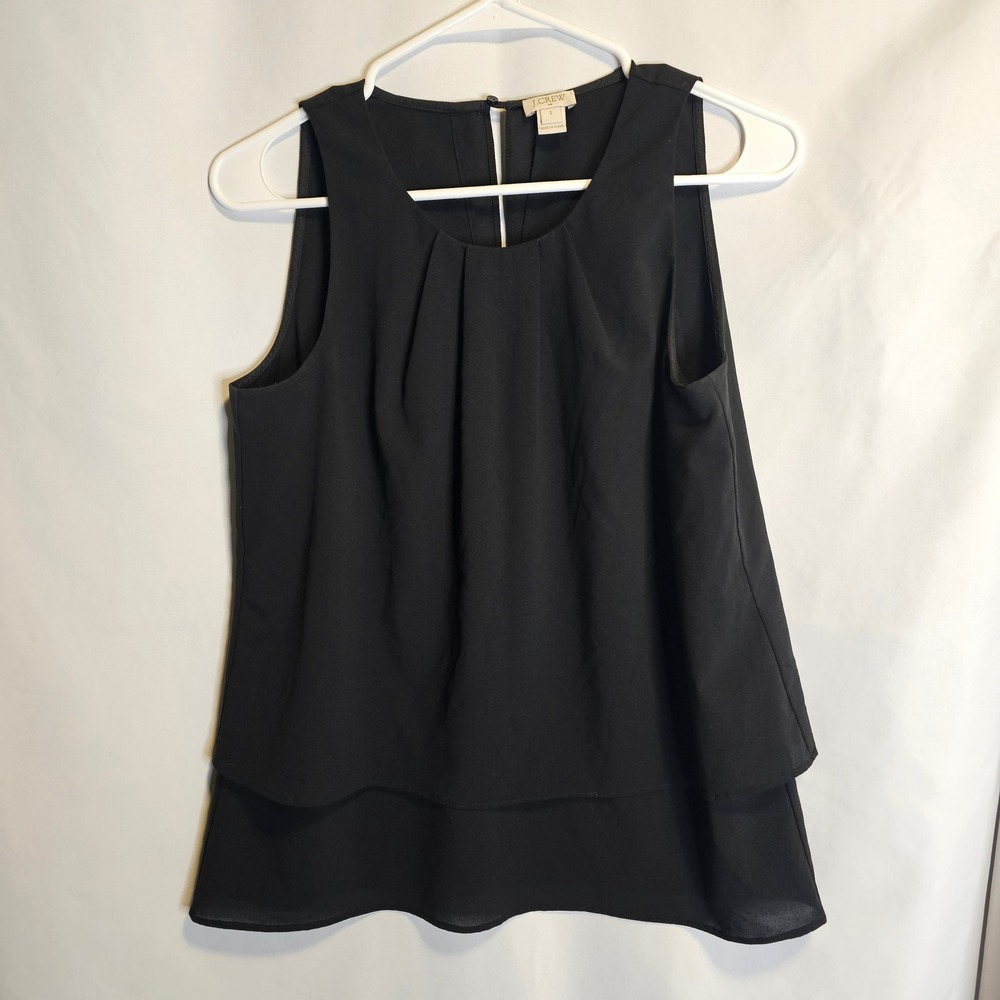 J.Crew Womens Black Pleated Tiered Sleeveless Blouse Top Style F3805 Size 2